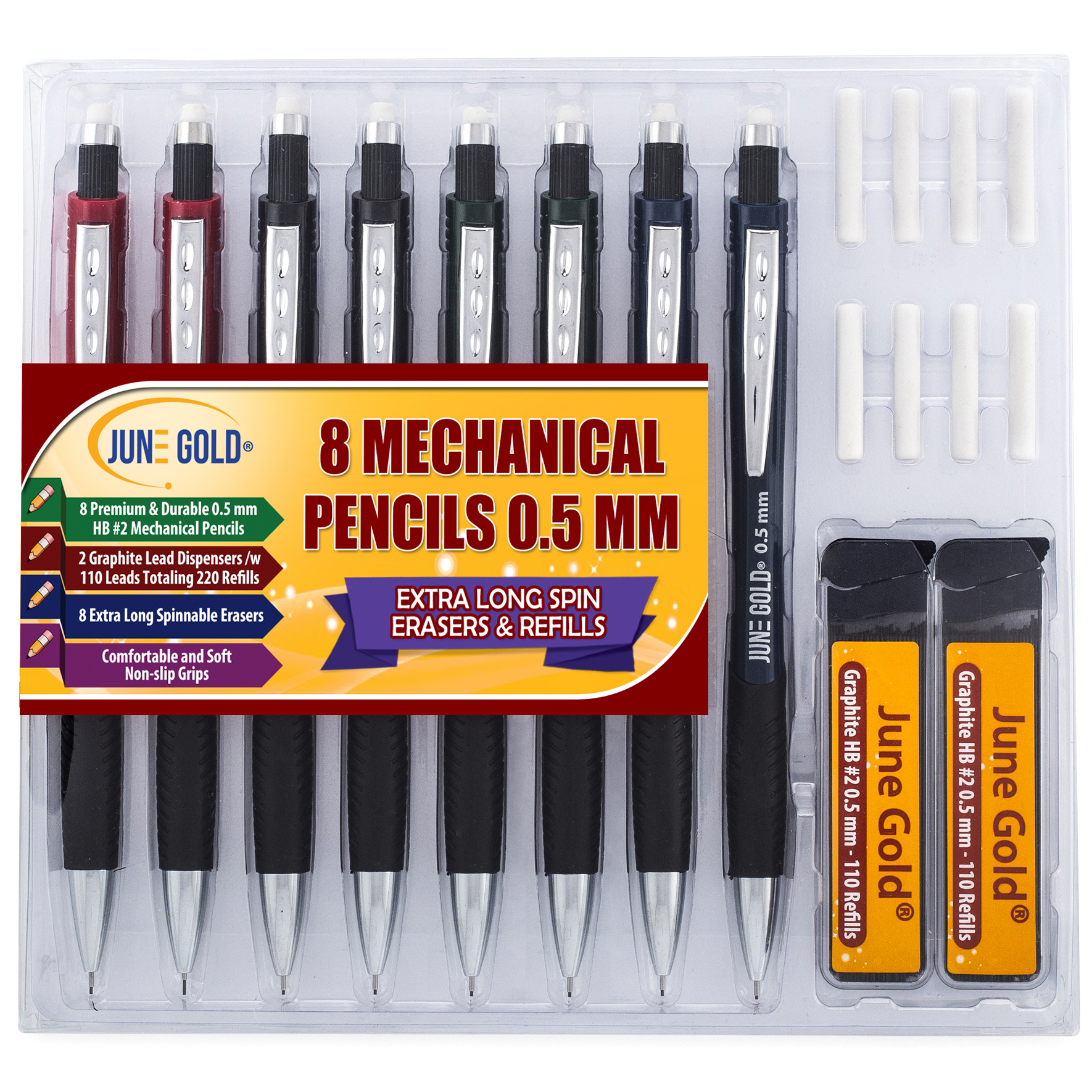 June Gold Mechanical Pencils, Erasers, and Refills