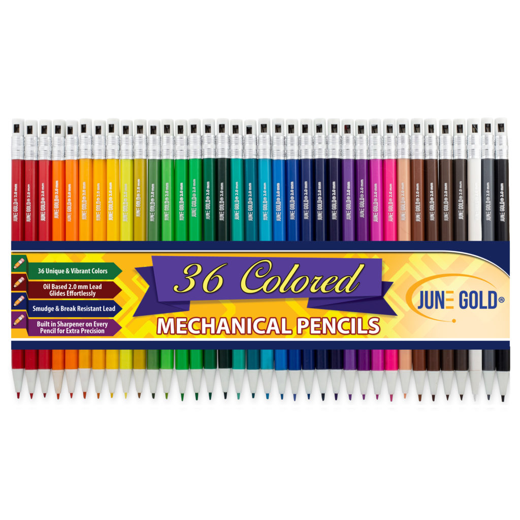 36 Pack of 2.0 mm Assorted Colored Mechanical Pencils June Gold