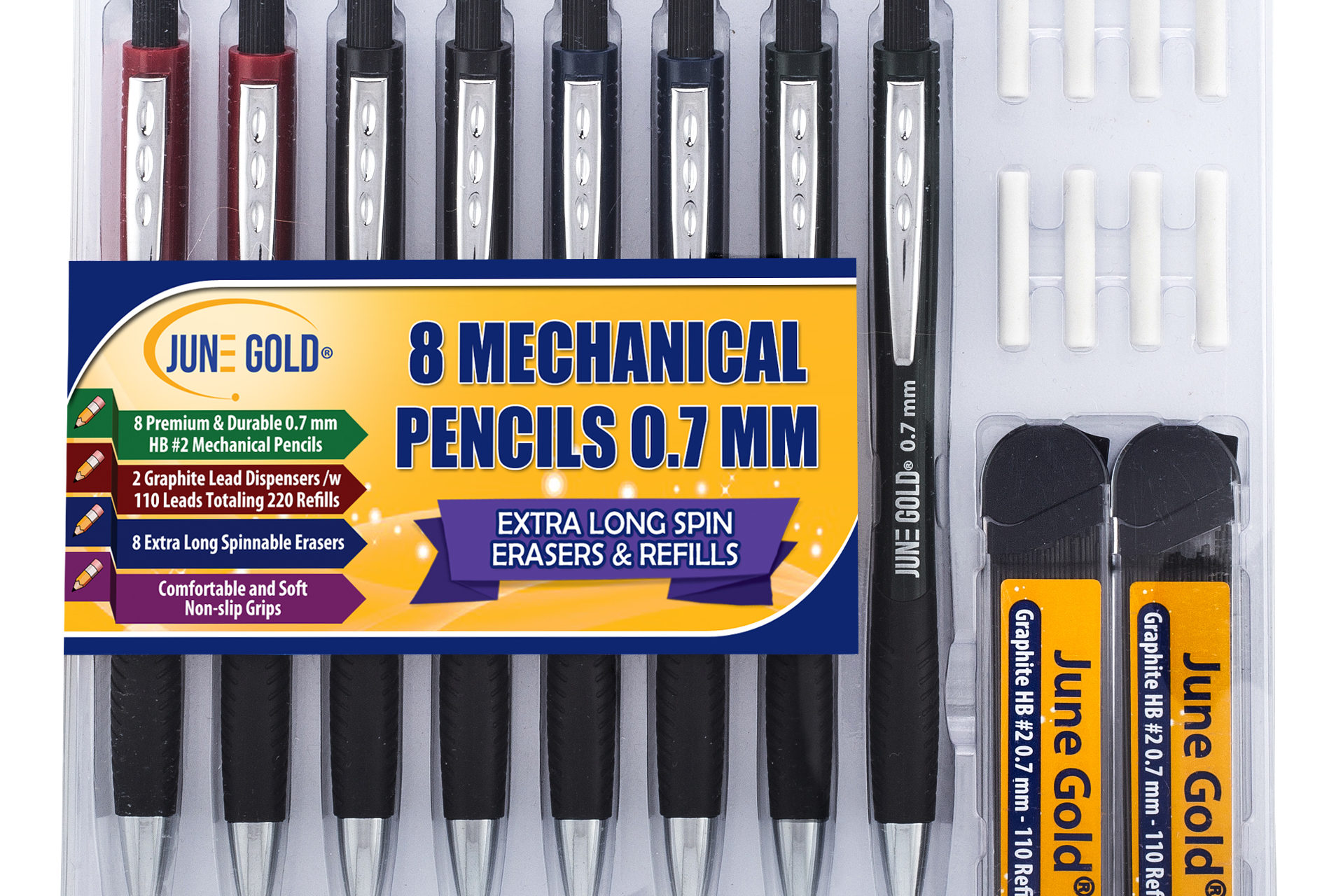 June Gold Mechanical Pencils, Erasers, and Refills