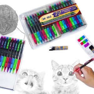 Picture of cats, yarn, hand drawing, and June Gold graphite refills.