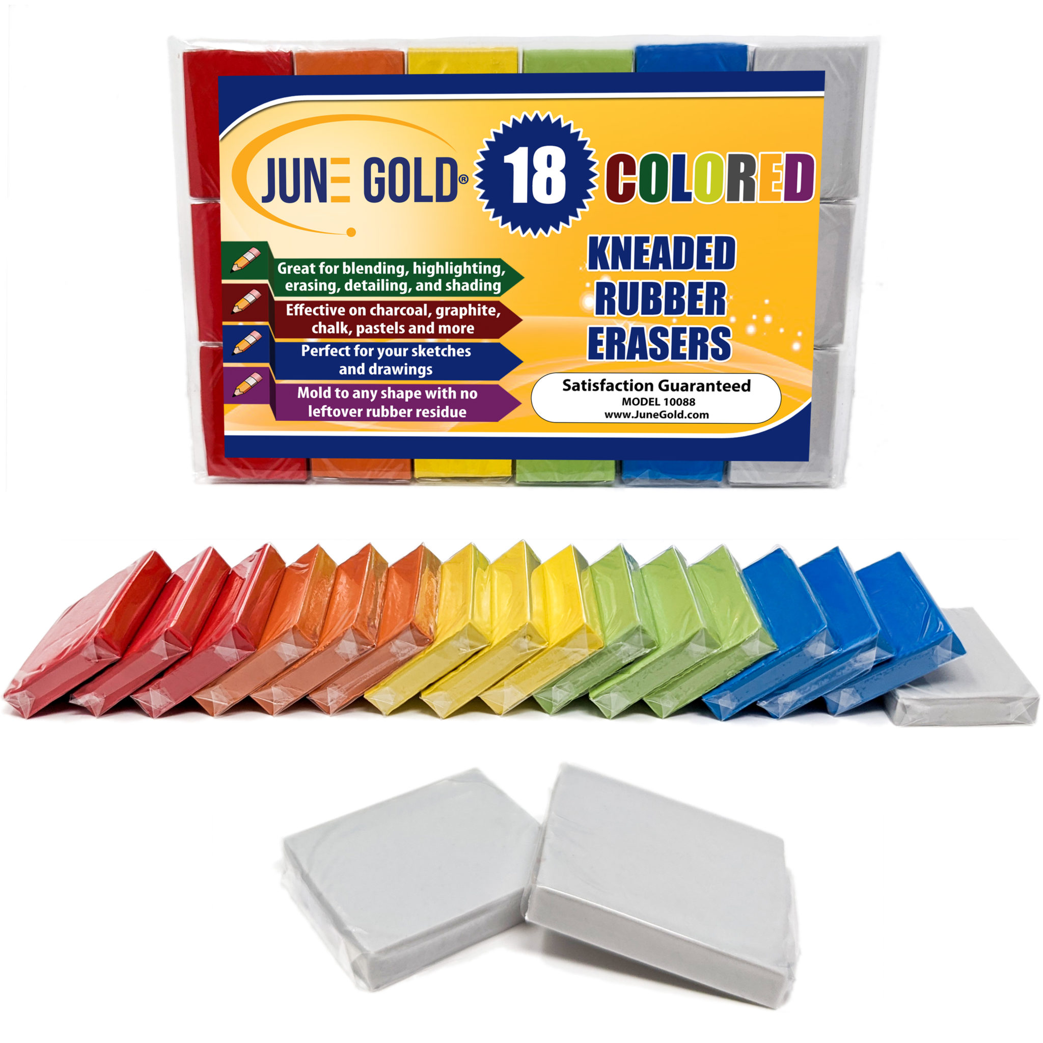 18 Pack of Colored Kneaded Rubber Erasers June Gold