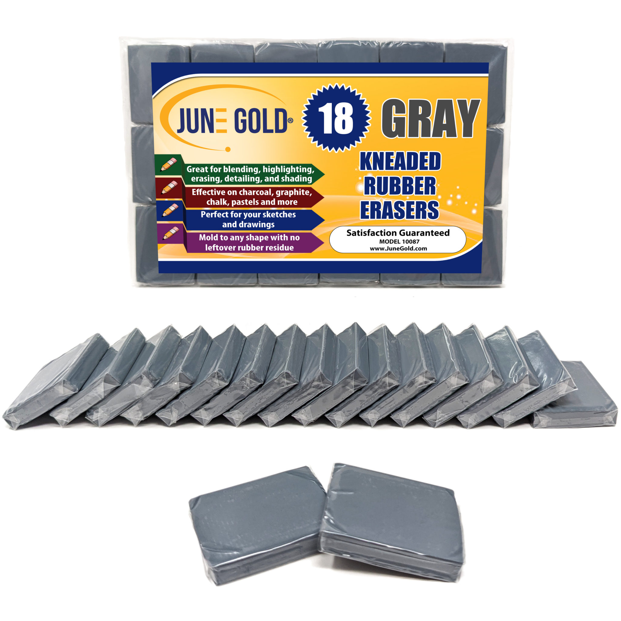 18 Pack of Gray Kneaded Rubber Erasers June Gold