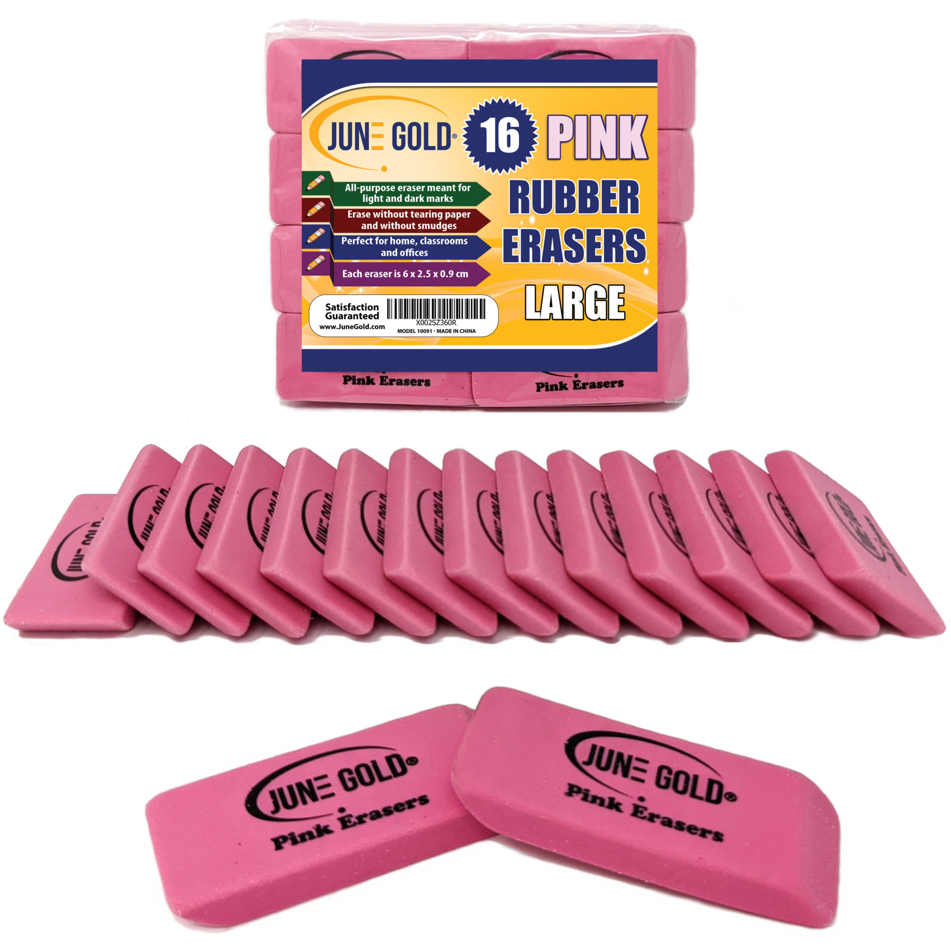 Smudge-Proof Pink Erasers 6 Count 