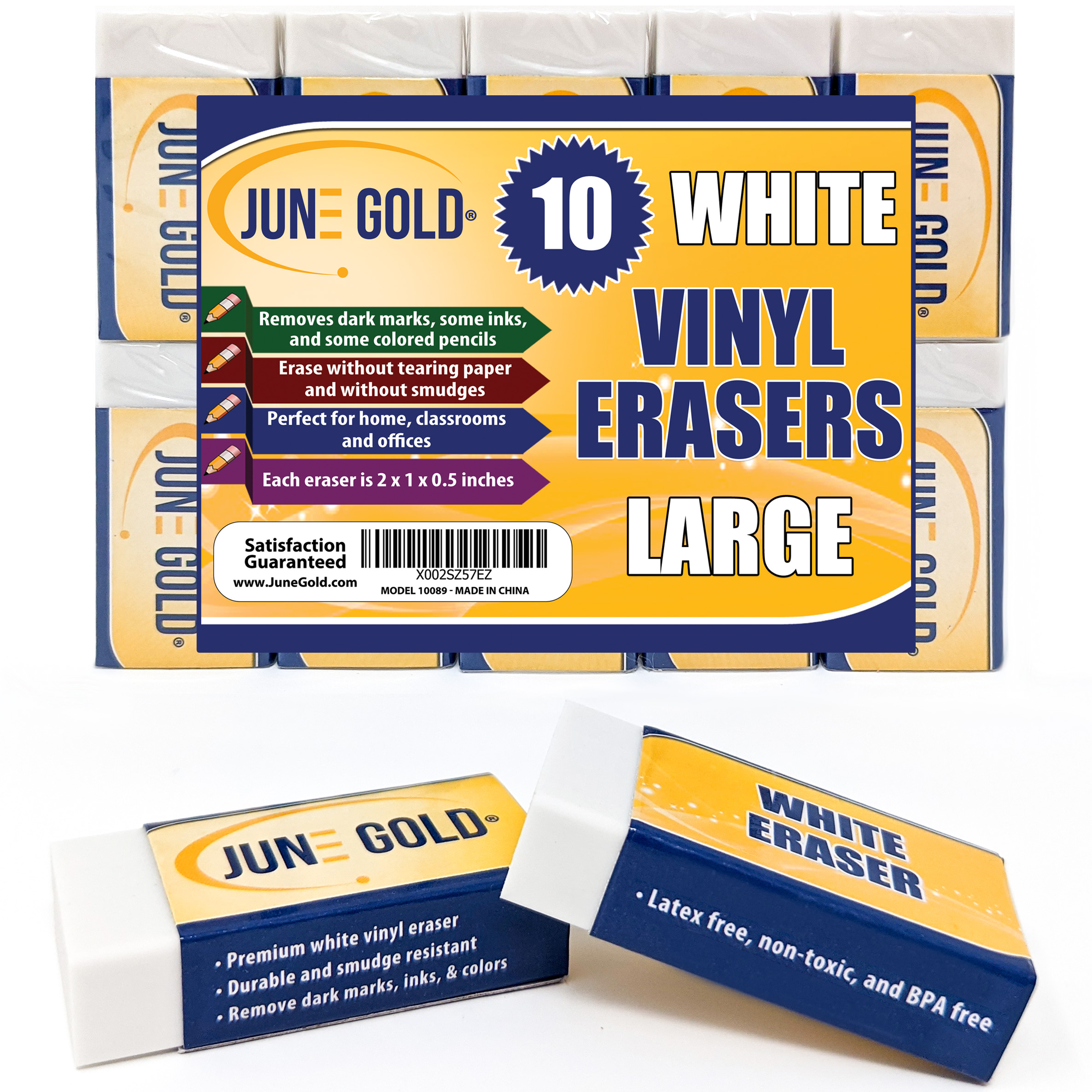 Pacific Arc White Vinyl Eraser - 2-3/8 x 7/8 x 1/2 - Box/20