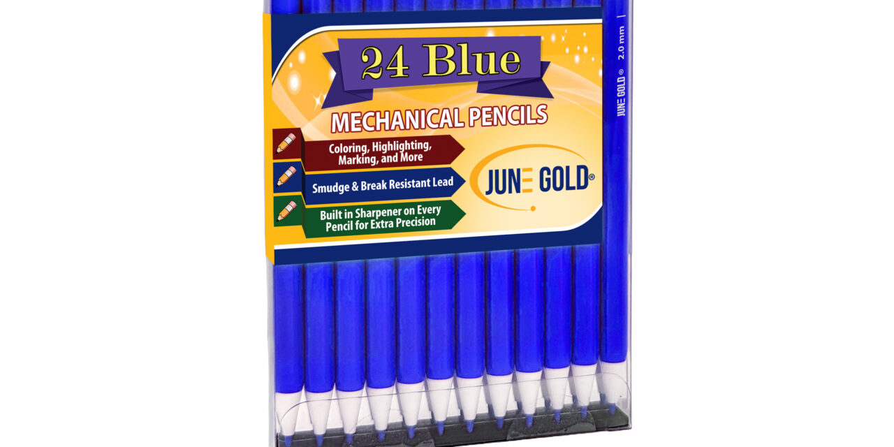 June Gold Blue 2.0 mm mechanical pencils with some laying down