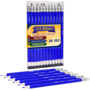 June Gold Blue 2.0 mm mechanical pencils with some laying down